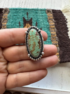 Gorgeous Navajo Sterling Silver & Turquoise Adjustable Ring Signed LK