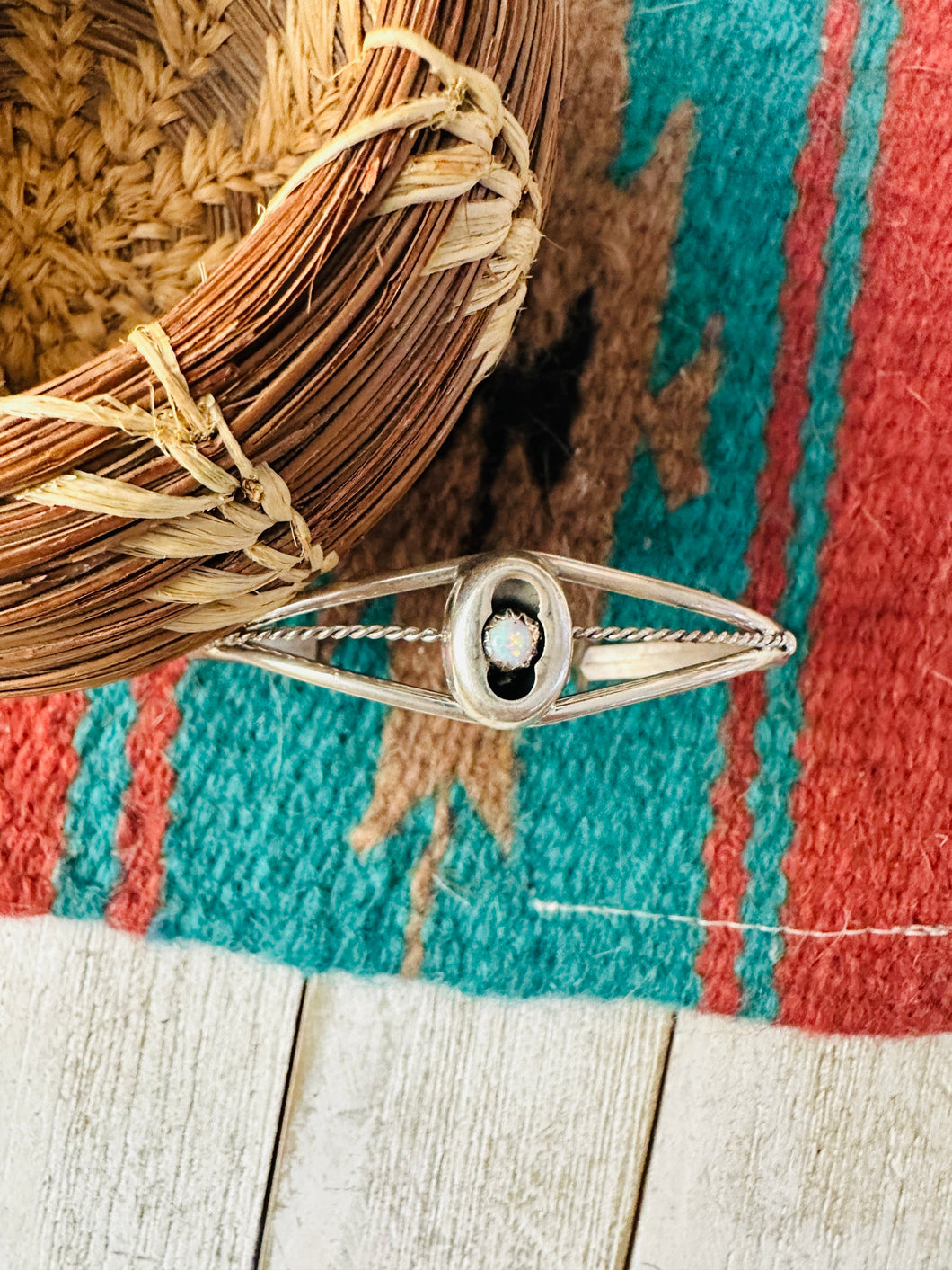 Navajo White Fire Opal & Sterling Silver Cuff Bracelet