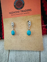 Load image into Gallery viewer, Navajo Turquoise &amp; Sterling Silver Flower Dangle Earrings