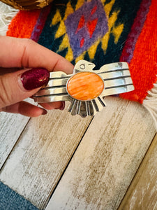 Navajo Orange Spiny & Sterling Silver Thunderbird Cuff Bracelet