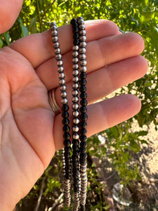 *AUTHENTIC* Navajo Pearl Sterling Silver & Black Onyx Beaded Necklace