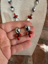 Load image into Gallery viewer, SALE *AUTHENTIC* Handmade Sterling Silver, White Buffalo &amp; Coral Necklace Set Signed Nizhoni