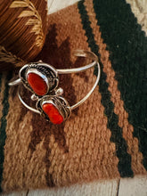 Load image into Gallery viewer, Old Pawn Navajo Sterling Silver &amp; Coral Cuff Bracelet