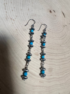 Handmade Turquoise And Sterling Silver Beaded Dangle Earrings