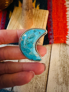 Navajo Turquoise & Sterling Silver Adjustable Moon Ring by Russell Sam