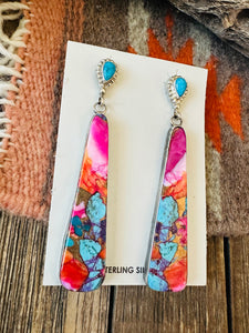 Navajo Sterling Silver, Pink Dream Mojave & Turquoise Dangle Earrings