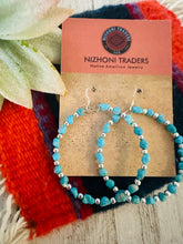 Load image into Gallery viewer, Navajo Turquoise &amp; Sterling Silver Beaded Hoop Dangle Earrings