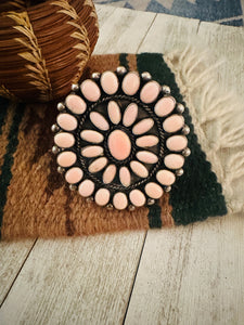 Navajo Queen Pink Conch Shell & Sterling Silver Cluster Cuff Bracelet