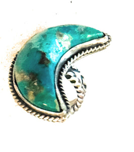 Navajo Turquoise & Sterling Silver Adjustable Moon Ring by Russell Sam