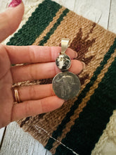 Load image into Gallery viewer, SALE *AUTHENTIC* Navajo White Buffalo &amp; Sterling Silver Liberty Quarter Pendant