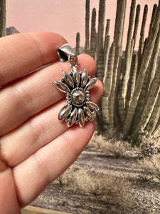 Handmade Sterling Silver Ball Pendant Floral Signed Nizhoni