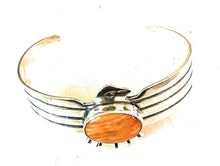 Load image into Gallery viewer, Navajo Orange Spiny &amp; Sterling Silver Thunderbird Cuff Bracelet