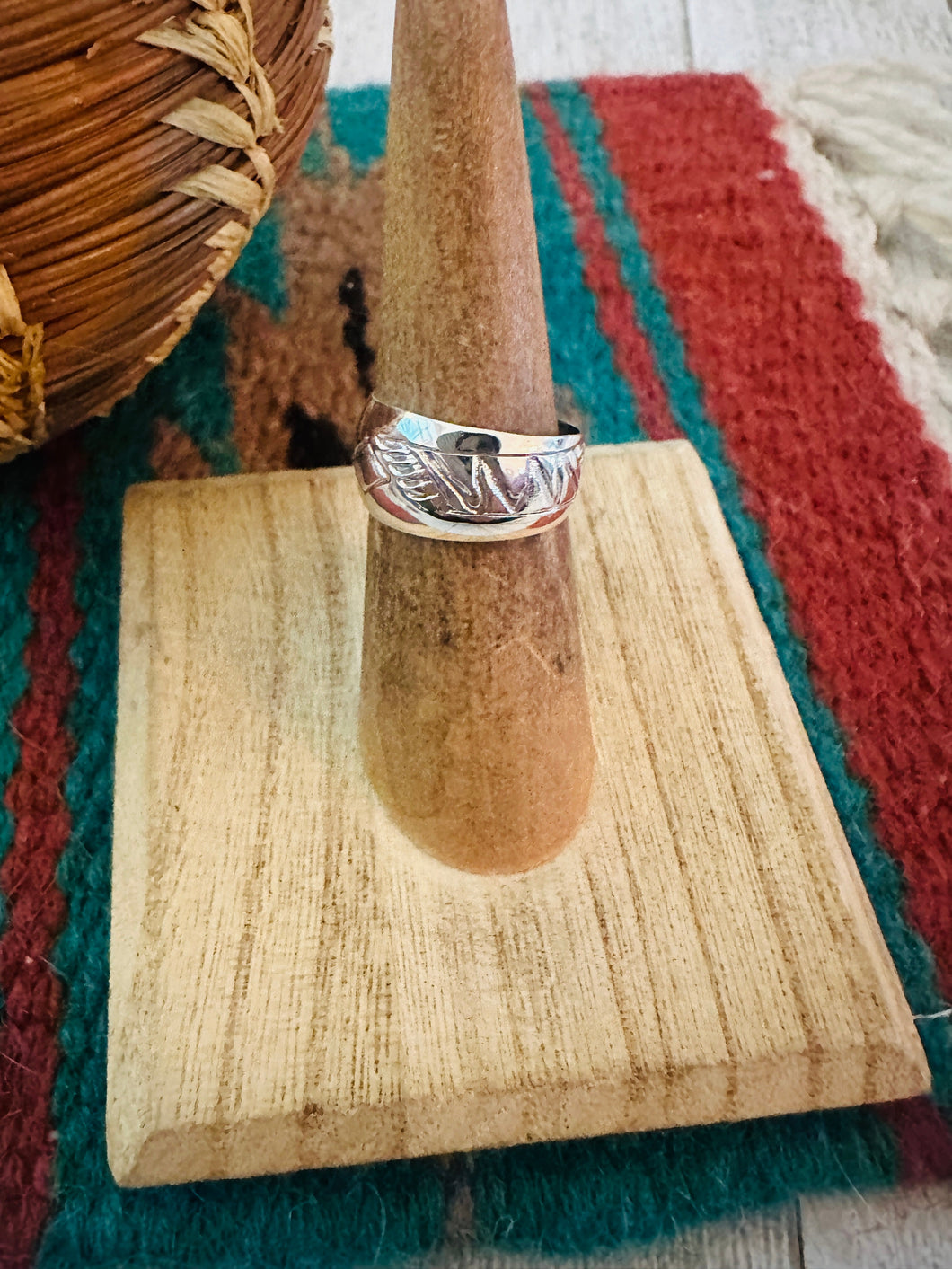 Navajo Hand Stamped Sterling Silver Band Ring Size 5