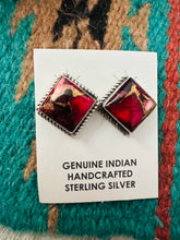 Load image into Gallery viewer, *Authentic* Navajo Sterling Silver &amp; Rose Dahlia Square Stud Earrings