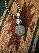 Load image into Gallery viewer, SALE *AUTHENTIC* Navajo White Buffalo &amp; Sterling Silver Liberty Quarter Pendant