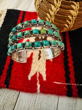 Load image into Gallery viewer, Navajo Sterling Silver &amp; Kingman Turquoise Three Row Cuff Bracelet