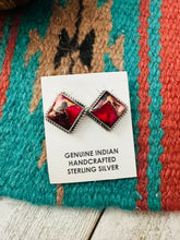 Load image into Gallery viewer, *Authentic* Navajo Sterling Silver &amp; Rose Dahlia Square Stud Earrings