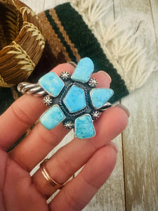 Navajo Kingman Turquoise & Sterling Silver Cluster Cuff Bracelet