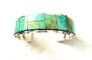 Navajo Turquoise & Sterling Silver Inlay Cuff Bracelet