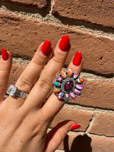 Beautiful Handmade Pink Dream Mojave, Purple Spiny And Sterling Silver Adjustable Ring