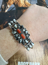 Load image into Gallery viewer, SALE *AUTHENTIC* Handmade Sterling Silver, White Buffalo &amp; Coral Adjustable Cuff Bracelet (Copy)