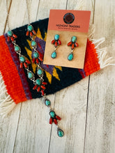 Load image into Gallery viewer, Handmade Sterling Silver, Turquoise &amp; Coral Necklace Set Signed Nizhoni