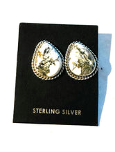 Load image into Gallery viewer, SALE *AUTHENTIC* Navajo White Buffalo and Sterling Silver Teardrop Post Earrings
