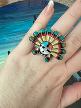 Load image into Gallery viewer, Handmade Multi Stone Southwestern Sunface And Sterling Silver Adjustable Ring