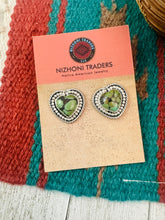 Load image into Gallery viewer, Navajo Tibetan Turquoise &amp; Sterling Silver Heart Post Earrings
