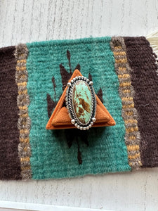 Gorgeous Navajo Sterling Silver & Turquoise Adjustable Ring Signed LK