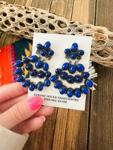 Load image into Gallery viewer, Navajo Lapis &amp; Sterling Silver Cluster Dangle Earrings
