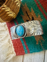 Load image into Gallery viewer, Navajo Hand Stamped Sterling Silver &amp; Turquoise Cuff Bracelet