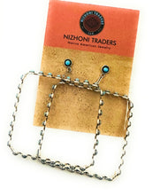 Load image into Gallery viewer, Zuni Sterling Silver &amp; Turquoise Snake Eye Rectangle Earrings