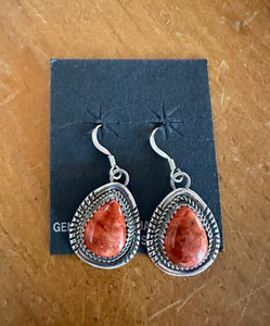 Navajo Sterling Silver Apple Coral Teardrop Earrings