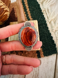 Navajo Orange Spiny & Sterling Silver Ring Size 8.5