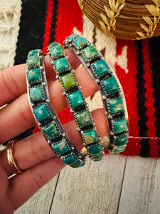 Navajo Sterling Silver & Kingman Turquoise Three Row Cuff Bracelet