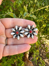 Load image into Gallery viewer, *AUTHENTIC* Handmade White Buffalo, Coral &amp; Sterling Silver Cluster Earrings Signed Nizhoni (Copy)