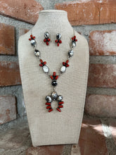 Load image into Gallery viewer, SALE *AUTHENTIC* Handmade Sterling Silver, White Buffalo &amp; Coral Necklace Set Signed Nizhoni