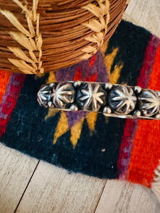 Navajo Hand Stamped Sterling Silver Studded Cuff Bracelet