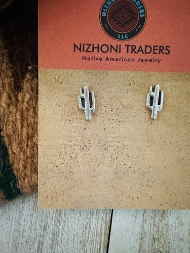 Navajo Sterling Silver Cactus Stud Earrings