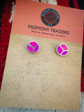 Load image into Gallery viewer, Zuni Pink Opal &amp; Sterling Silver Inlay Stud Earrings