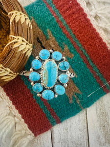 Navajo Kingman Turquoise & Sterling Silver Cluster Cuff Bracelet