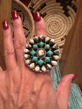 Load image into Gallery viewer, Desert Highway Wild Horse &amp; Turquoise Sterling Silver Adjustable Ring
