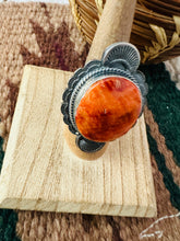 Load image into Gallery viewer, Navajo Orange Spiny &amp; Sterling Silver Ring Size 8