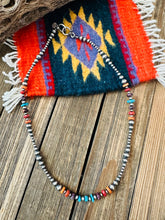 Load image into Gallery viewer, Navajo Multi Stone &amp; Sterling Silver Pearl Beaded 18” Necklace