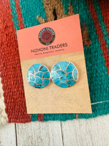 Zuni Sterling Silver & Turquoise Inlay Post Earrings