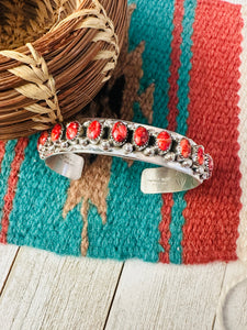 *Authentic* Navajo Red Spiny & Sterling Silver Cuff Bracelet by Darlene Begay