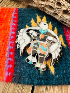 Vintage Navajo Sterling Silver & Multi Stone Inlay Thunderbird Bolo Pendant