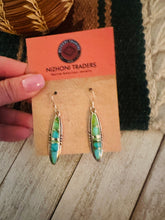 Load image into Gallery viewer, Navajo Sonoran Gold Turquoise And Sterling Silver Inlay Dangle Earrings