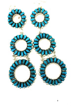 Load image into Gallery viewer, Zuni Sleeping Beauty Turquoise &amp; Sterling Silver Cluster Dangle Earrings